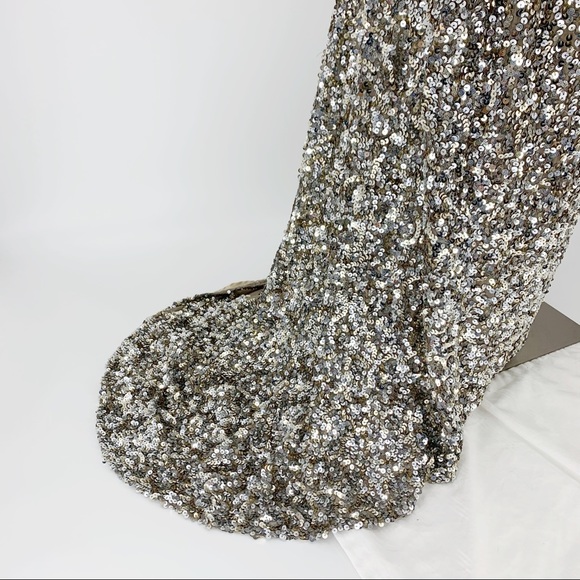 Scala Silver Metallic Sequin Strapless Gown Tail 6 - Picture 5 of 9